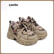 Lovito Casual Sneakers Plain Lace Up Sneakercommute Shit-Stepping Feeling Dad Shoes Vintage Mesh Is 