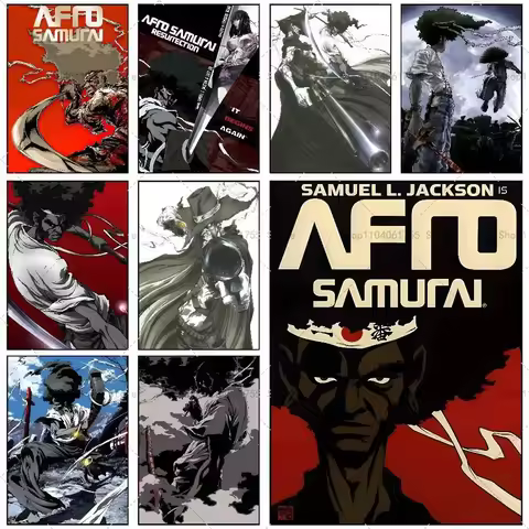 Afro Samurai Anime Poster Self-adhesive Art Waterproof Paper Sticker Coffee House Bar Room Wall Deco