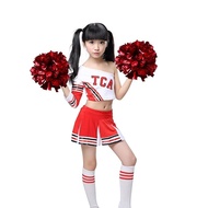 สาวสีแดงสีขาวเชียร์ลีดเดอร์ชุดเครื่องแต่งกายเชียร์ลีดเดอร์ชุด Poms ถุงเท้าเชียร์ชุดเครื่องแบบโรงเรียนมัธยมทีมสวม3-15Yrs