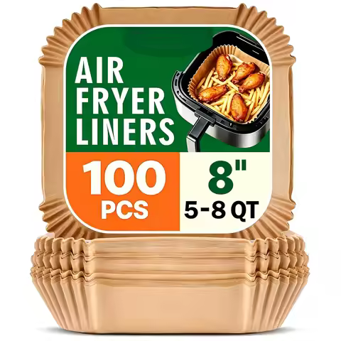 100Pcs 8 Inch Air Fryer Liners Disposable Unbleached Parchment Paper Basket Non-Stick for Baking Par