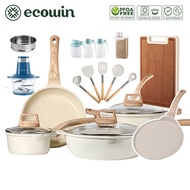 ecowin Non Stick Cookware Set with Pancake Pan, Meat Grinder , Cutting board, 4 Food Storage Jars, 1