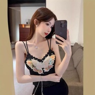 [HZA] Sweet and Spicy Suspenders Vest Stitching Bow Knitted Top