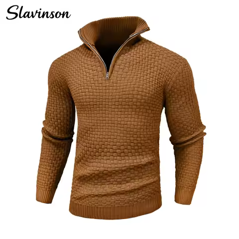 Slavinson Men's Sweater Spring Outer Wear Quarter Zip Sweaters Polo Zip Pullover Cable Knit Mock Nec