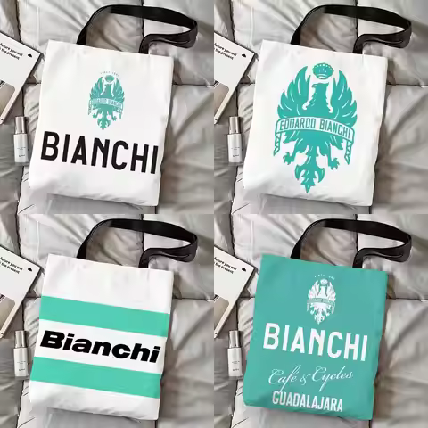 Luxury B-Bianchi Logo Storage Bags Canvas Double-Sided Print Shoulder Handbag Reusable Shopping Dura