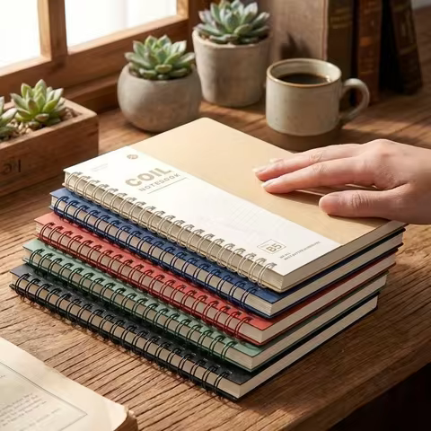 High Quality A5/B5 Spiral Notebook Thicken 120 Cream Pages Pocket Notebooks Lay-Flat Binding with Ri