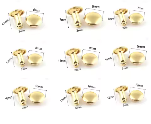 100 Sets Gold Double Cap Rivets 6x7 7x8 8x10 9x14 10x10 10x12 12x12 Stud Rapid Leather Craft Repair 