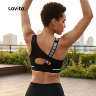 (Fashion_4) Lovito Sporty Bra Plain Contrast Tape Sports Push Up High Support & Breathable Yoga Runn