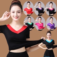Middle-Aged Elderly Square Dance Costume V-Neck Top Modal T-Shirt Dance Clothes Dance Short-Sleeved 