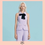 [asv rs25] Rhoda Halterneck Top เสื้อผู้หญิง คล้องคอ แขนกุด แต่งคอปกพร้อมโบว์ผูกคอ แต่งกระเป๋าด้านหน