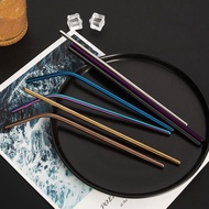 304Stainless Steel Straw Package Titanium-Plated Color Metal Straw Milk Tea Drink Straight Bent Straw Three-Piece Set Ge