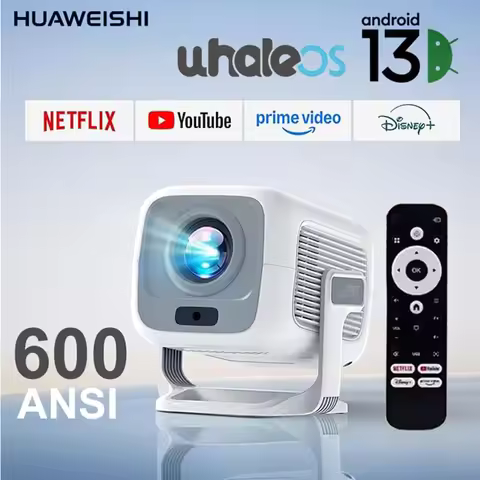 HUAWEISHI Netflix-Licensed Projector 4K 1080P Android 13 600ANSI Amlogic T950D4 Wifi6 BT5.2 With Aut