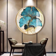 3D Wall Painting - Round Mirror Painting Living Room Fan Leaves Art
