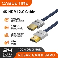 CABLETIME Kabel HDMI 4K Ultra HD 2.0 HDR High Speed Ultra Thin Slim Pro Series