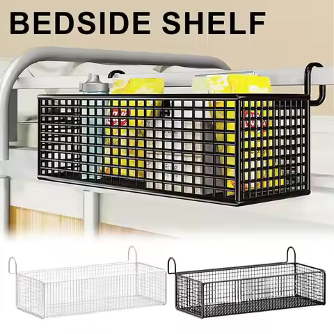 Bedside Shelf Hanging Storage Basket for Dormitory Bunk Bed No-Drill Organizer Rack for Books Snacks