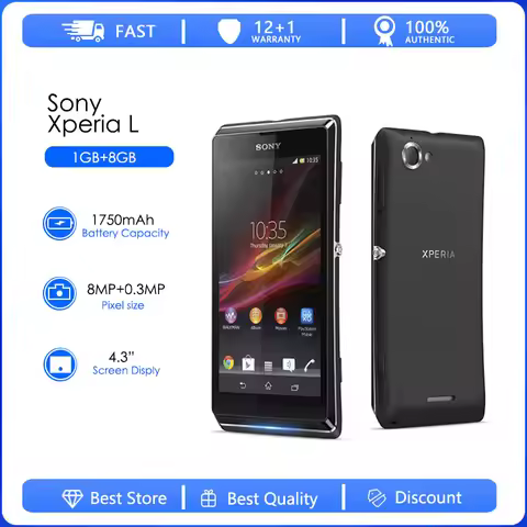 Original Unlocked Sony Xperia L C2105 3G Single Sim 1GB RAM+8GB Dual-core 8MP 4.3'' 1750mAh Android 