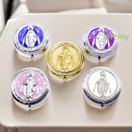 JEREMY1 Saint Benedict Jewelry Box, Elegant Round Religious Jewelry Box, Bracelet Container Zinc All