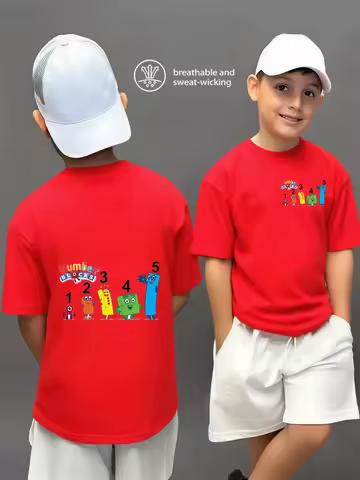 Numberblocks Friends Short Sleeve Kids Top Summer Cute Cartoon Crewneck Casual Boys Girls 3-14 Years