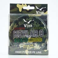 PE Viva KEVLAR 8 สายพีอี วีว่า พีอี ถัก8 สายพีอีถัก8 PEx8 ขนาด PE2/PE3/PE4/PE5/PE6 ยาว 100 เมตร สายส