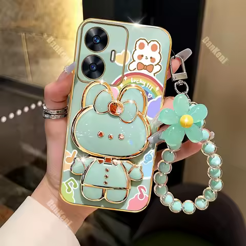 C55 Lucky Rabbit Holder Bracelet Plating Phone Case For OPPO Realme C55 C53 C51 C35 C33 C31 C21 10 1