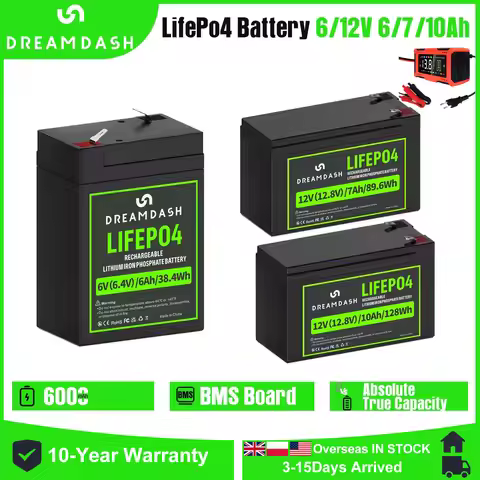 Dreamdash 12V 7Ah/10Ah LiFePO4 Battery With BMS For Emergency Light/Kids Car Rechargeable 6V 6Ah LiF