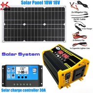 Solar Power Generation System = 18W Solar Panel + 300W Power Inverter 12V to 220V + 30A Controller