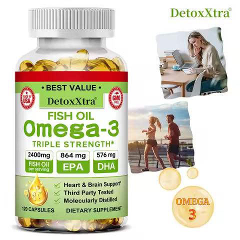 Triple Strength Fish Oil Omega-3 Capsules - 2400 Mg Fish Oil, 864 Mg EPA, 576 Mg DHA - Supports Brai