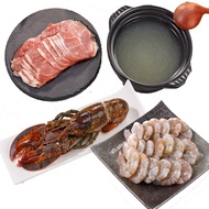 【華得水產】小資海鮮5件組(波士頓龍蝦450g+蝦仁300g+豬肉片250g+鱸魚高湯300g*2包)