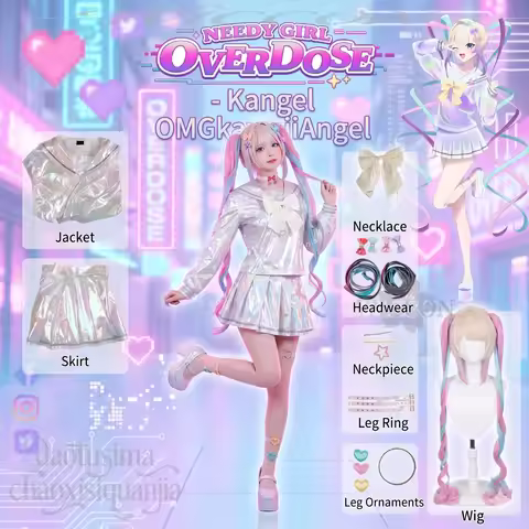 Kangel OMGkawaiiAngel 코스프레 Costume Y2K Fashion Wigs Jirai Kei Styles Laser JK Dress Halloween Cospla