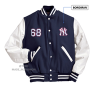 Jaket Baseball NY 68 / Varsity Jacket Boridr NY 68 / Jaket Bomber Varsity Baseball Pria Wanita Motif