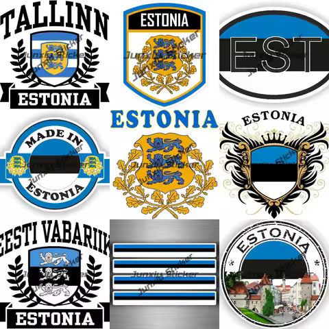 Estonia Coat of Arms Emblem Vinyl Stickers Estonian Stripe Flag Map Tallinn Eesti Vabariik Badge Dec