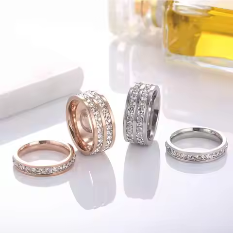 JHSL 4mm/8mm Thin Small Stainless Steel Women Cubic Zircon Rings CZ Stone Rose Gold Color Fashion Je