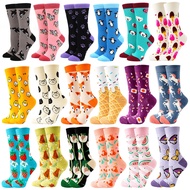 Kawaii Women Socks Happy Funny Socks Fruit Harajuku Candy Colors Mid Socks Casual Socks