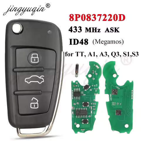 jingyuqin 8P0837220D Remote Car Key For Audi A1 A3 TT S1 S3 Q3 2005+ 433Mhz ASK ID48 Chip 8P0 837 22