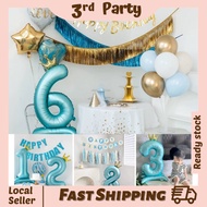 40inch Crown Number 1/2/3 Blue Balloon Base Standing Blue Theme Foil Aluminium Balloon Party Decorat