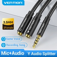 Vention 3.5mm Headset Splitter Adapter, 1 Male to 2 Female Audio and Microphone Y-Cable for PC, Lapt