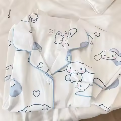 New Sanrio Cinnamoroll Women's Sleeping Pajamas Sets Spring Autumn Sleepwear Long Sleeve Pant Nightw