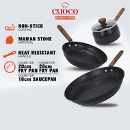 Cuoco Maifan Stone 28cm Fry Pan 20cm Fry Pan 16cm Sauce Pan With Glass Lid CW01 CW02 CW03