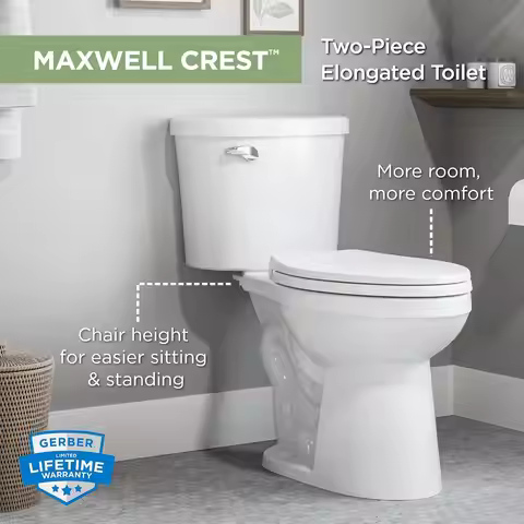 Maxwell Crest Elongated Two-Piece Toilet, Soft-Close Seat, White, Customized