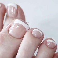 [FRENCH] 24 Pcs Kuku Palsu Kaki Gaya Perancis Nude French Tahan Air Fake Nails Art 3d