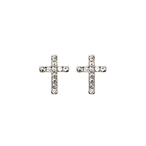Stunning Rhinestone Cross Earrings for Women, Fashion Korean style Perforated Earrings for Men, Grun