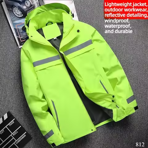 Lightweight Hooded Work Jacket, Waterproof Abrasion Resistant Reflective Outdoor Windbreaker