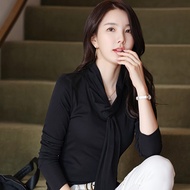 Scarf Collar Long Sleeve Korean Style Top women Tshirt #6968