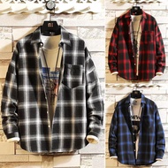 2025 New Unisex American Trendy Loose Long Sleeve Plaid Shirts for Men Women Retro Street Style Shir