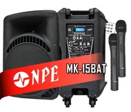 ตู้ลำโพงพกพา ตู้ลำโพงเคลื่อนที่ มีล้อ มีเครื่องขยายเสียงในตัว NPE MK-15BAT  500W 2 VHF MIC / 2 MIC /