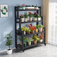 Balcony Ladder Multi-Flower Stand Iron Wheel Flower Pot Bonsai Mobile Outdoor Meat Shelf Art with Mu