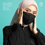 Masker Kain Brukat 3 ply Headloop / Masker Pesta / Masker Headloop Brukat Premium - Hitam