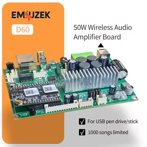 EMIUZEK AMP D60 50W*2 Wireless Audio Amplifier Board Multiroom Streaming Stereo DAC Decoding Hi-Fi S
