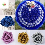 RADIV Foam Roses Blue Roses Bride Bouquet 6cm with Glitter Powder Artificial Flowers