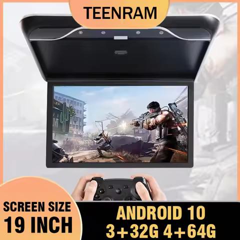 TEENRAM 19 Inch Car Monitor Multimedia Video Player 4+64GB 1080P Android 10 Ceiling TV Roof Mount Di