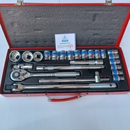 EURO KING TOOLS  ชุดบล็อก 24 ชิ้น/ชุด 1/2" (4หุน)  ลูกบล็อกสั้น 6  เหลี่ยม ชุบโครเมี่ยม แท้ 100%